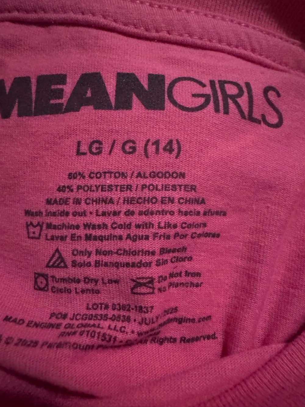 Mean Girls Hot Pink Short Sleeve Graphic Tee sz girls 14 - Picture 3 of 3